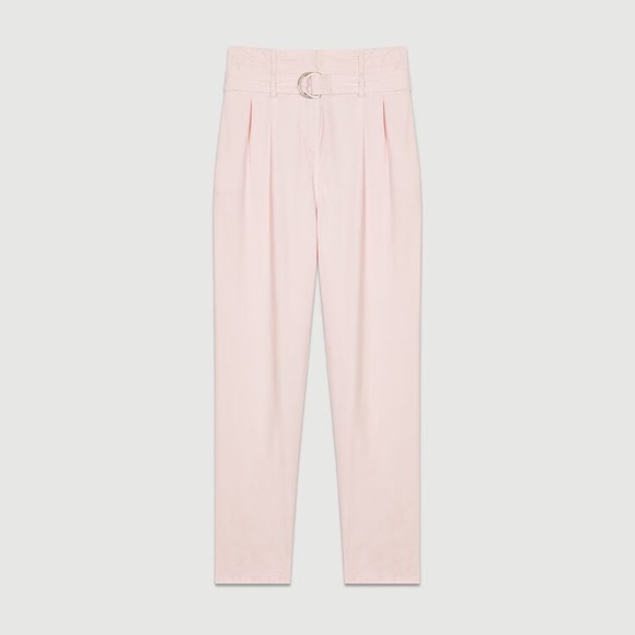 NWT Maje Women's Avec Ceinture Rose Pale Pink Trousers with Belt Size 34 - Picture 2 of 7